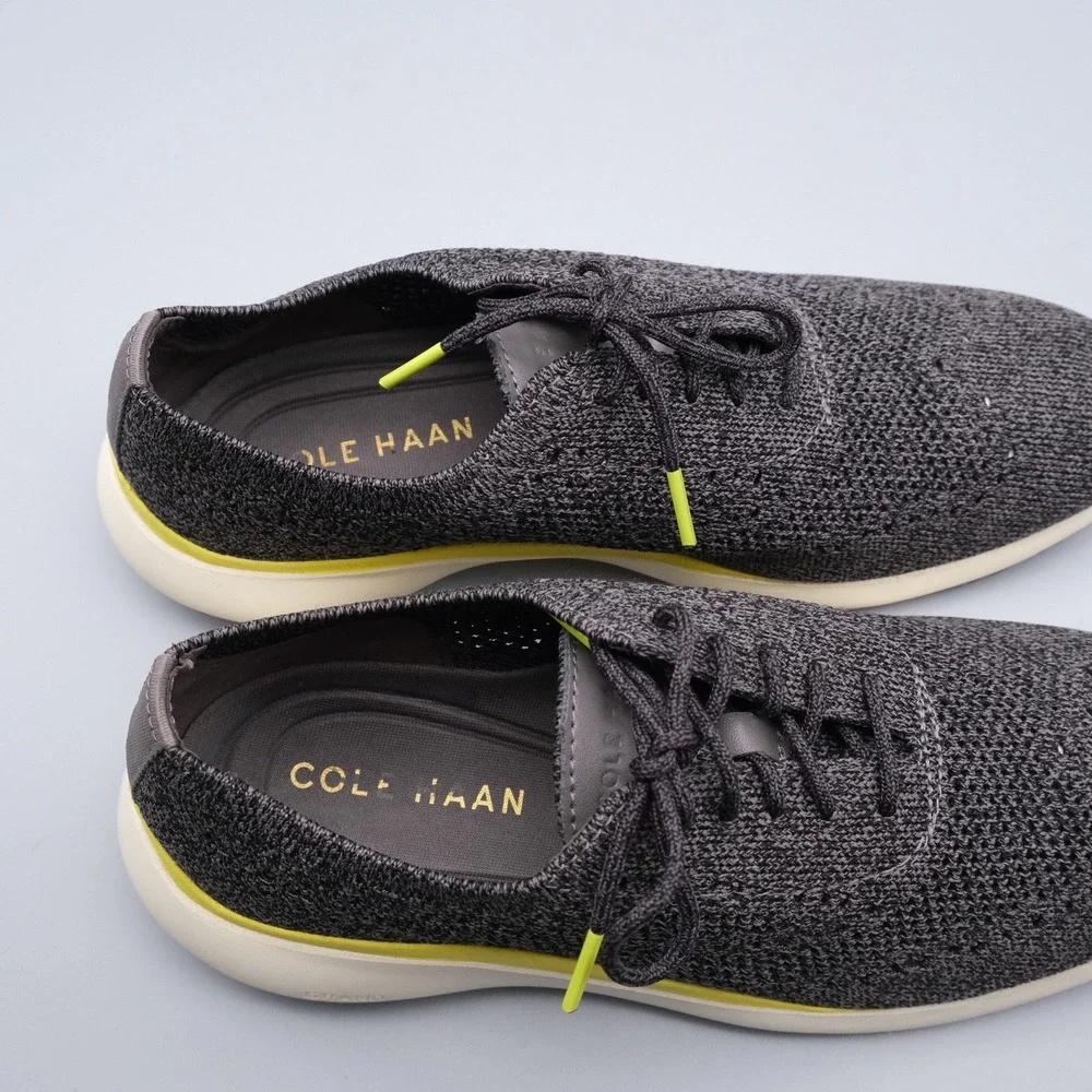 Cole Haan Grand Troy Knit Oxford Mens Grey Lime Knit Wingtip Sneaker 10